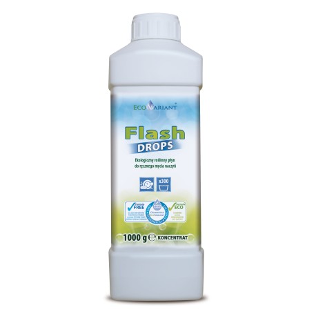 Ekologiczny roślinny płyn do ręcznego mycia naczyń z orzechów piorących Flash DROPS 1kg EcoVariant (butelka kwadratowa)